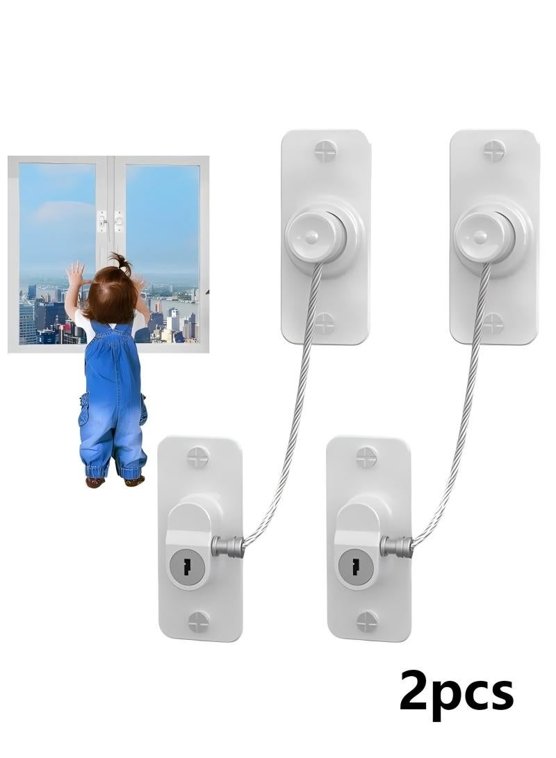 2 PCS Child Safety Window Lock, Self-Adhesive 180° Rotation Lock with Key for Windows, Sliding Doors, Drawers - Image 1